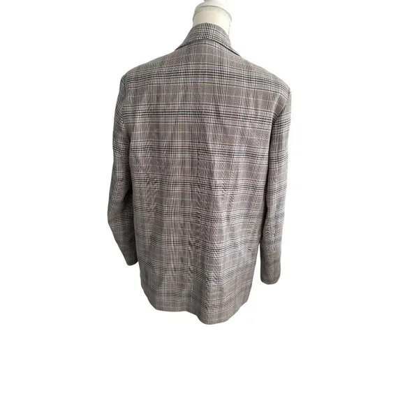 ZARA Women’s Gray Blue Plaid Oversized Blazer Jacket Size Medium - Picture 4 of 7